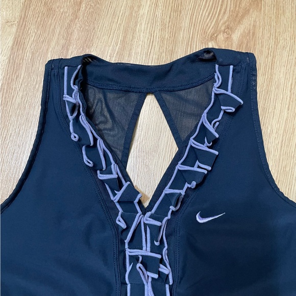 Nike Fit Dry Tank Top Built In Shelf Bra Navy Blue Purple Ruffle Women’s M - Picture 3 of 11